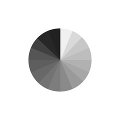 Grayscale color swatch, wheel. Black to white tints. Isolated object on white background