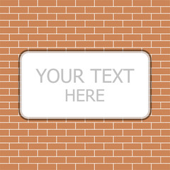 Obraz premium Vector illustration of a white poster hanging on clerical clips on a red brick wall background