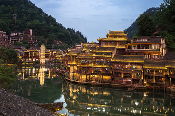 Fototapeta na wymiar The night view of Fenghuang Ancient Town. China 