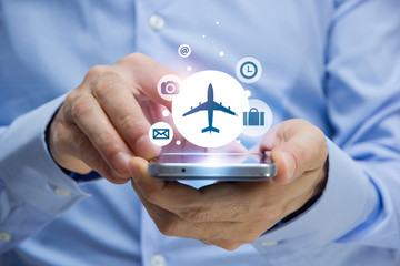 mani, telefonino, applicazione, prenotare, volo, biglietto