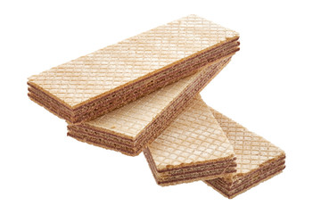 Four rectangle shape wafer biscuits isolated on white