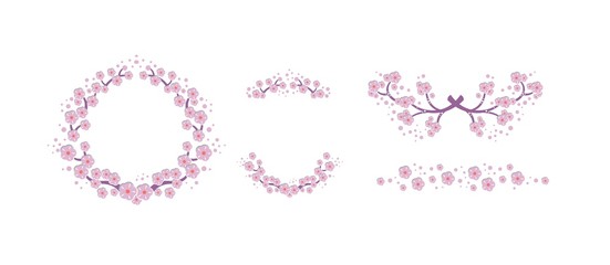 Illustration of Set floral elements with cherry blossom, cherry blossom flowers