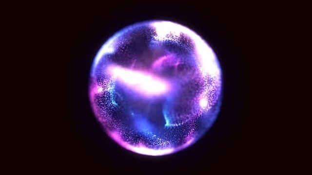 4K Abstract motion background shining particles stars magic dust and light waves flow in space forming circle or sphere form with light rays and projections seamless loop