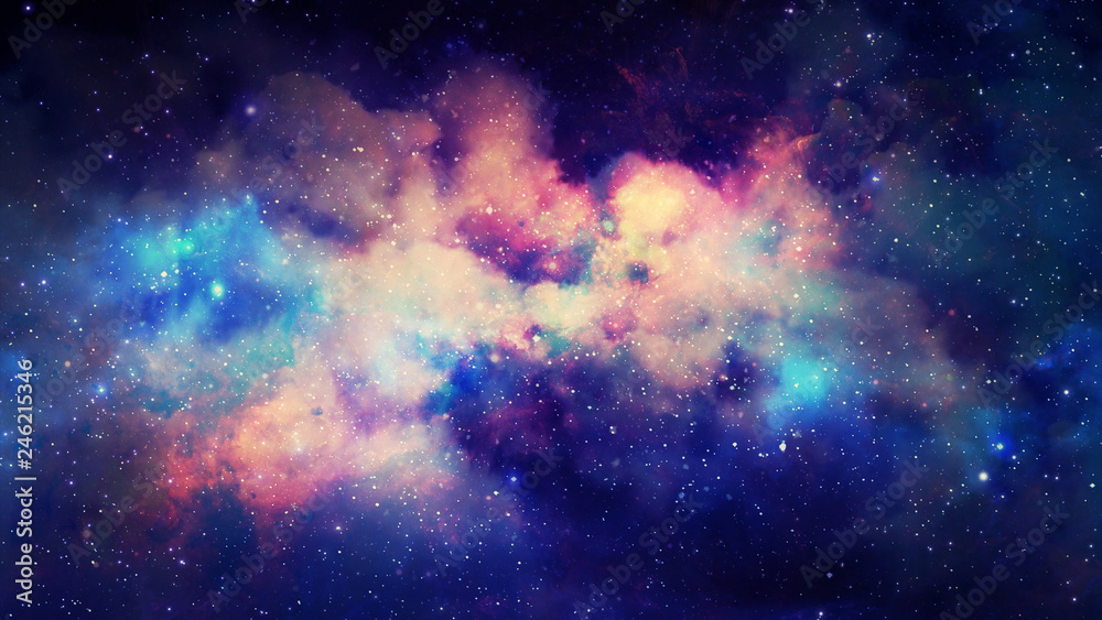 Wall mural 3d rendering of a stellar nebula and cosmic dust, cosmic gas clusters and constellations in deep spa