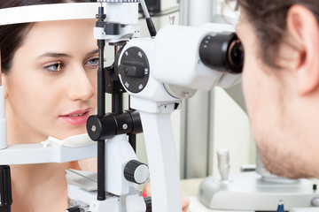 High technology concept health for eyes care - The optician ophthalmology doctor optometrist in the...
