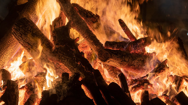 Traditional Bonfire on Saint John&rsquo;s Night on a Spanish Beach