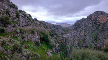 Twisting mountain road in the Sierra Grazalema near the Cueva del Hundidero and Montejaque, Spain