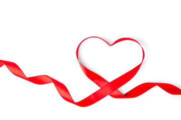 Heart shape of red ribbon isolated on white background. 