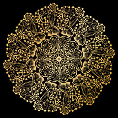 Mandala, Ornament floral, gold auf schwarz