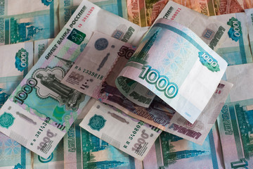 thousand rubles on the background of money