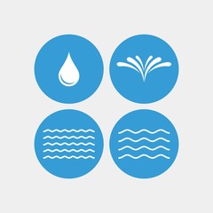 Water flat vector icons set. Waves, drop, splash, water spray flat vector icons