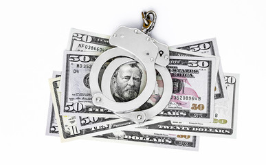 Handcuffs with bank notes
