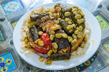 Stuffed vine leaves.Arabic Iraqi traditional food.