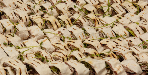 Grilled pita meat with greens closeup