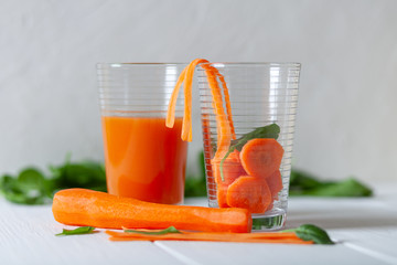 Carrot juice. Fruit and vegetable mix. Vegan Breakfast