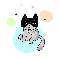 Cute spring cat. Vector illustration for a postcard, poster, print for clothes or accessories.