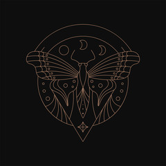 Geometric butterfly with moon sacred symbol