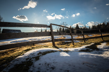 beautiful countryside view with wooden fence, uskovnica, slovenia