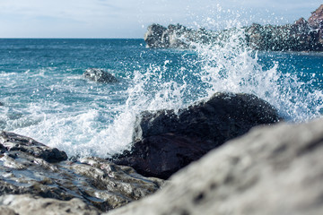 Fototapeta premium Waves splashing against the rocks. Lanzarote island.