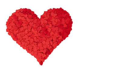 Big red heart made of confetti. Isolated on white with copy space.