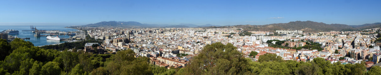Fototapeta na wymiar Panorama of the town Malaga in Andalucia Spain.