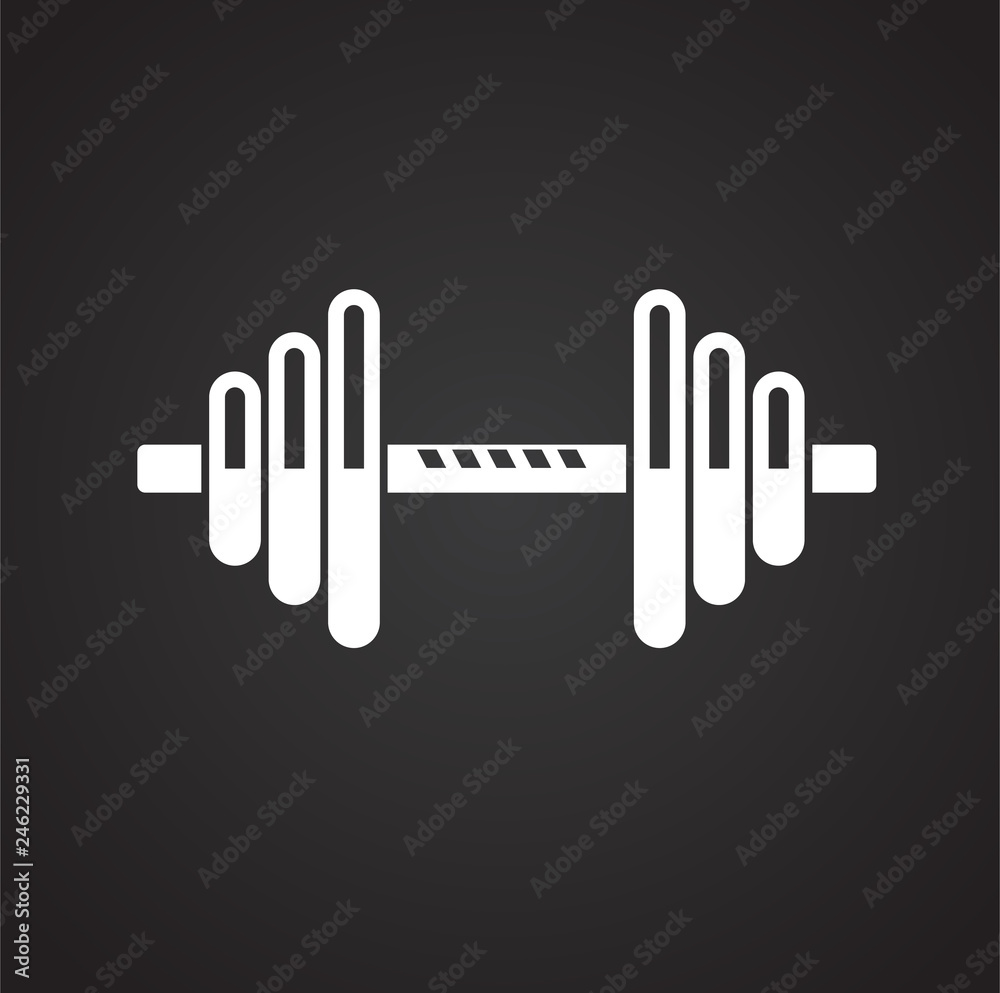 Poster dumbbell icon on black background for graphic and web design, modern simple vector sign. internet co