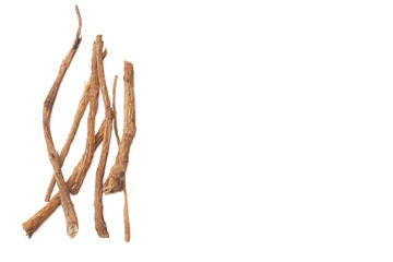 licorice roots isolated on white background. top view