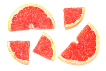 healthy food. sliced grapefruit isolated on white background. top view