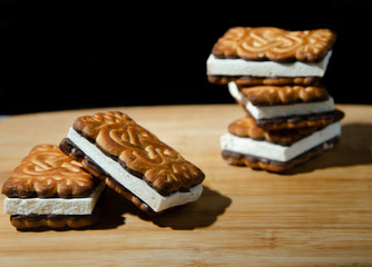 sweet homemade sandwich of cookies, chocolate and souffle