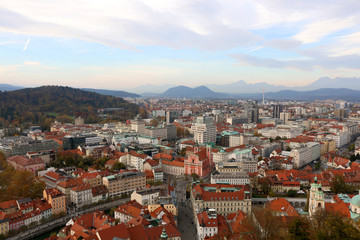 Fototapeta na wymiar Aerial view of Ljubljana from The Ljubljana Castle.
