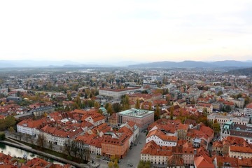 Naklejka na ściany i meble Aerial view of Ljubljana from The Ljubljana Castle.