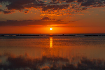 Colorful sunset over the sea near Mauritius island