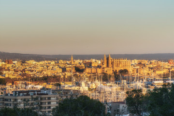 Obraz premium Panoramic view of Palma de Mallorca at the sunset, Balearic islands, Spain