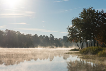 Morning Mist in Autumn on Lake