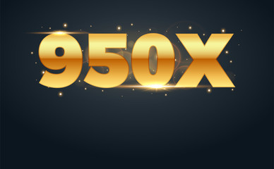 950x multiply number in Gold letters. Isolated Vector Illustration