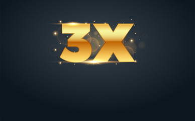 3x multiply number in Gold letters. Isolated Vector Illustration