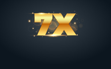 7x multiply number in Gold letters. Isolated Vector Illustration