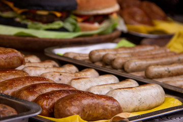 Grilled Bavarian sausages on street food fastivale