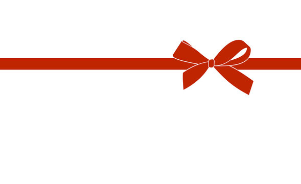 Decorative Red bow with horizontal  ribbon isolated on white. Vector gift bow with red ribbon for page decor.