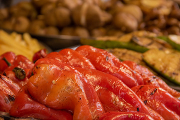 Fried grilled vegetables on grille red sweet pepper
