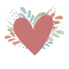 Vector illustration with cute red hearts and branches on white background. Romantic hand drawn illustration perfect for cards, poster, scrapbooking or banners. Vector. Eps10