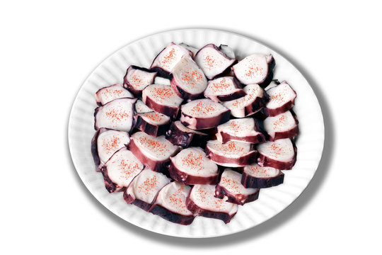 giant squid tentacles boileds  for  snack , isolated on white background