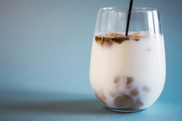 Making of iced coffee in a glass