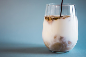 Making of iced coffee in a glass