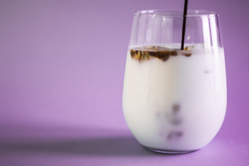 Making of iced coffee in a glass