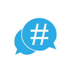 Hashtag icon in speech bubble. Vector illustration, flat design.
