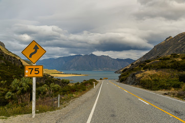 the road that leads to Lake Hawea