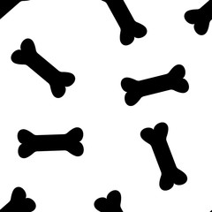 Seamless pattern with black bones isolated on white background. Vector illustration