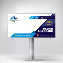Creative billboard design, layout banner for outdoor advertising,  geometric blue background, business concept for the promotion of goods and services.