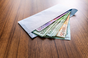 Euro Money Banknotes. Euro banknotes as part of the united country's payment system . Euro Money  currency. Cash money on the table. The euro is rising.  Concept of Forex or global financial economic.